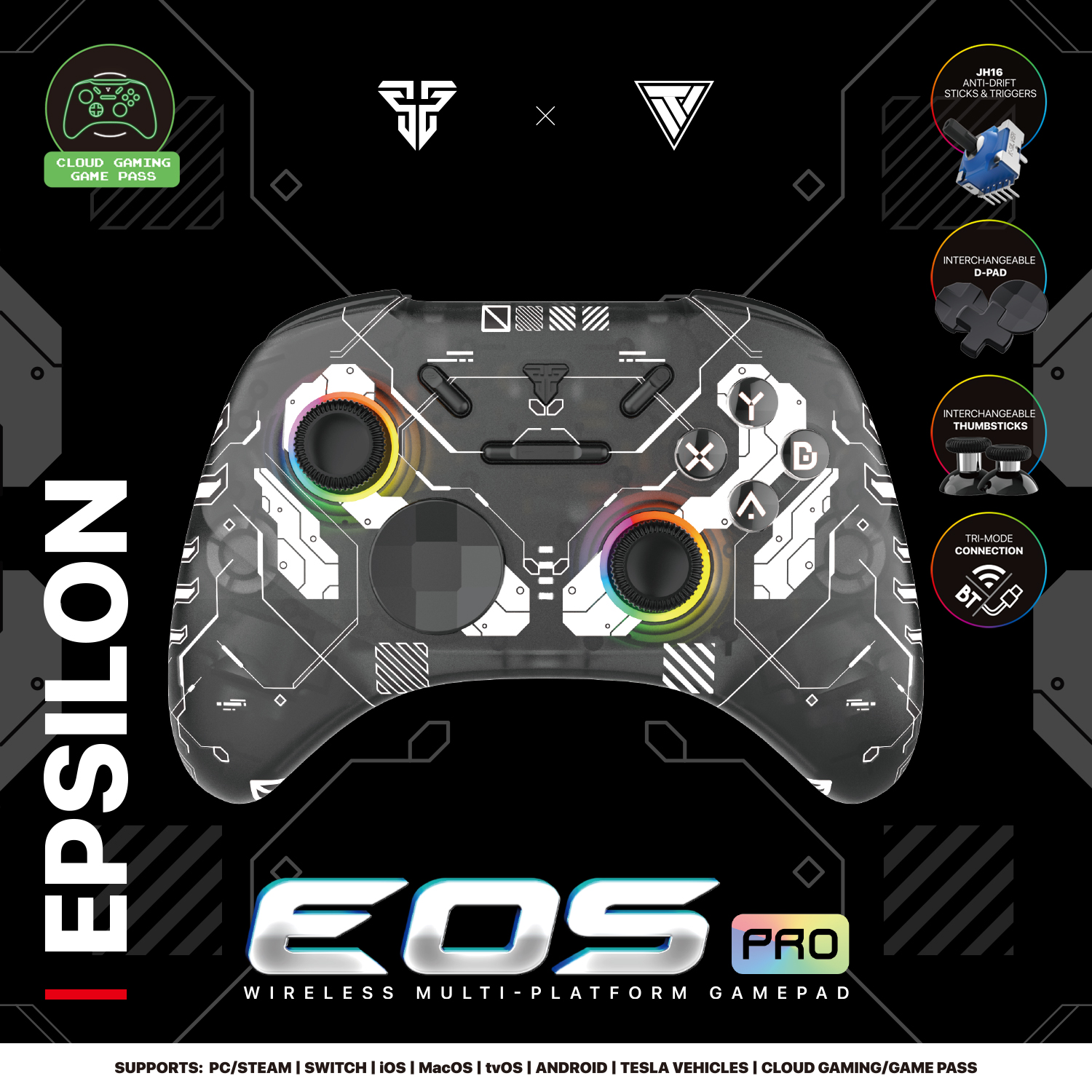A large marketing image providing additional information about the product Fantech EOS Pro Gamepad Wireless Multi-Platform Hall-Effect Game Controller - Black - Additional alt info not provided